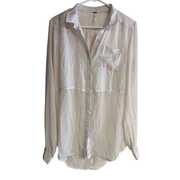 Free People Womens White Sheer Button-Down Blouse S - Picture 2 of 9